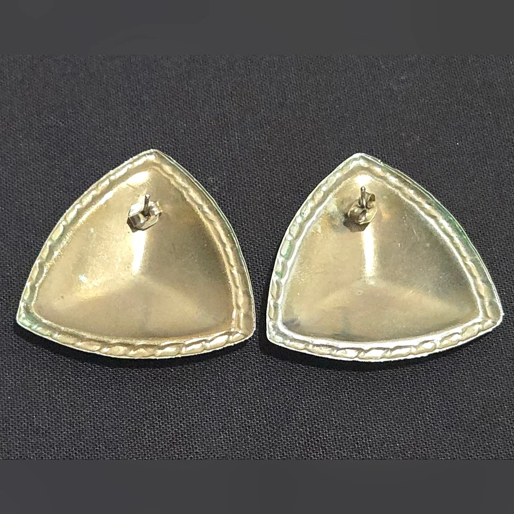 Vintage 1980s Triangle Enamel Swirl Statement Earrings - Picture 2 of 4